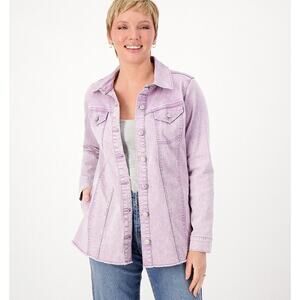 LOGO by Lori Goldstein Jeans Jacket Womens Size 6 Purple with Frayed Hem